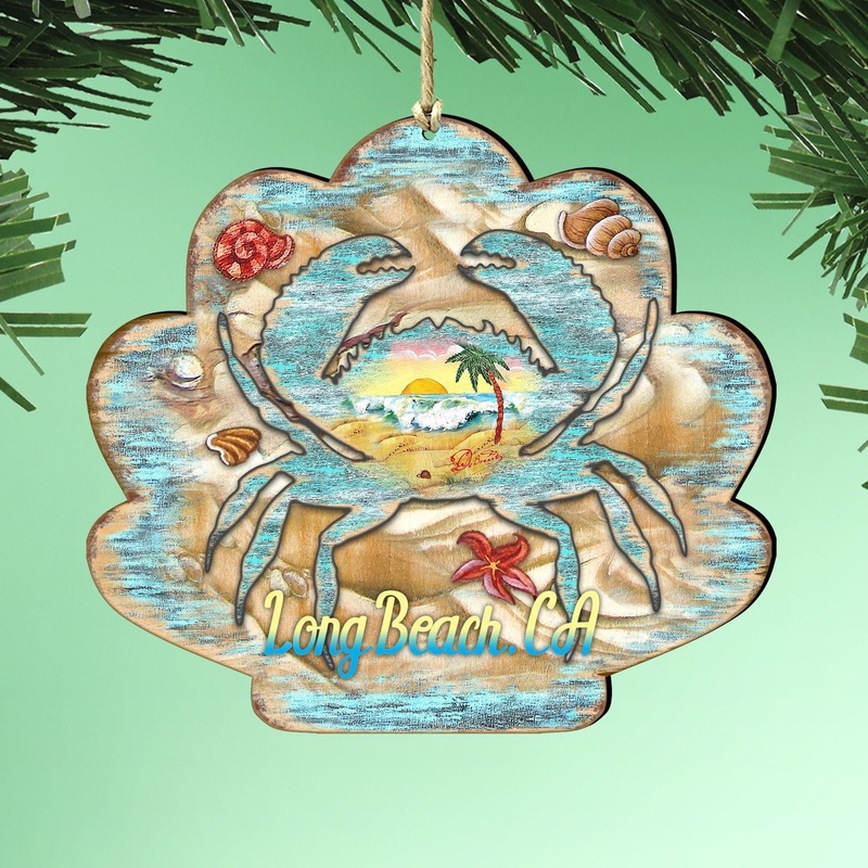 Seashell Crab Wooden Ornaments – Tree Ornament by G. DeBrekht – Coastal Holiday Decor – 8198549-2