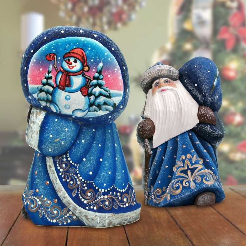Snow Day Yuletide Santa Hand-Painted WOODCARVED Masterpiece by G. DeBrekht – Christmas Santa Snowman Decor – 8215544 *** PRE-ORDER – Handmade Just for You! ***