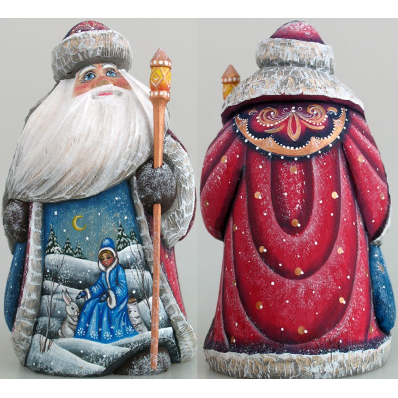 Snow Maiden with Bunny Santa Hand-Painted WOODCARVED Figurine by G. DeBrekht – Christmas Decor – 8214852