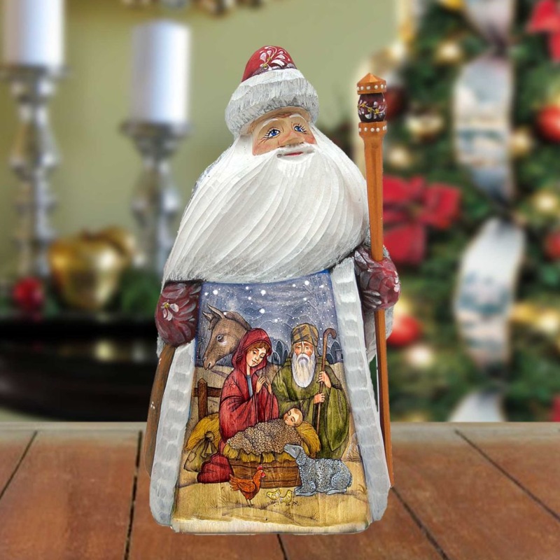 The Good Shepherd’s Birth Hand-Painted WOODCARVED Masterpiece by G. DeBrekht – Nativity Holiday Decor – 8209016