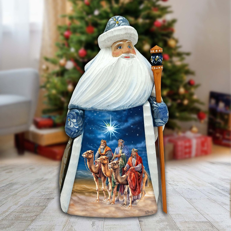 Three Kings Santa Hand-Painted WOODCARVED Figurine by G. DeBrekht – Nativity Holiday Decor – 8209018