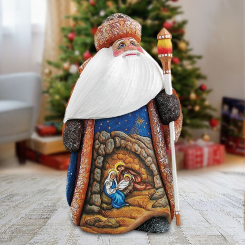 Upon a Clear Midnight Nativity Hand-Painted WOODCARVED Figurine by G. DeBrekht – Nativity Holiday Decor – 821460