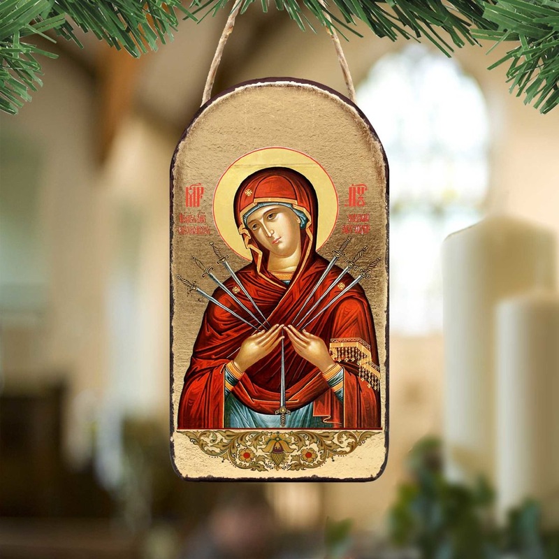 Virgin Mary of The Seven Swords Religious Christian Sacred Icon Ornament – Inspirational Icon Decor – 87037