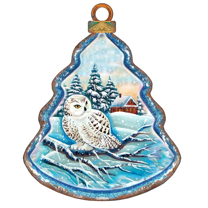 White Owl Wooden Ornaments – Tree Ornament by G. DeBrekht – Wildlife Holiday Decor – 8015221