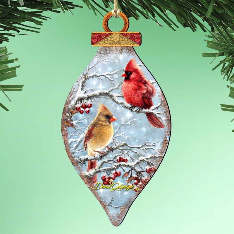 Winter Cardinals Cone Wooden Ornaments – Tree Ornament by Gelsinger – Christmas Decor – 8041110-1843