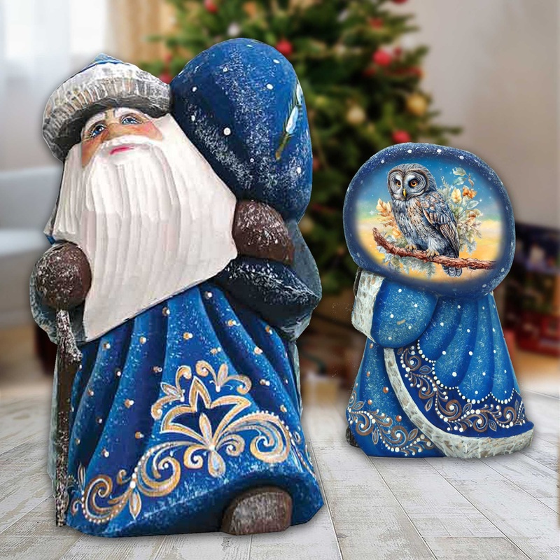 Wise Owl Santa with Bag Hand-Painted WOODCARVED Masterpiece by G. DeBrekht – Christmas Decor – 8215563 *** PRE-ORDER – Handmade Just for You! ***
