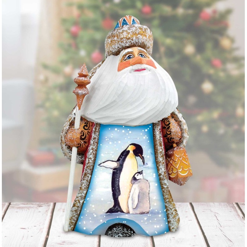 Yuletide Santa of Endearment Hand-Painted WOODCARVED Figurine by G. DeBrekht – Wildlife Holiday Decor – 8215568