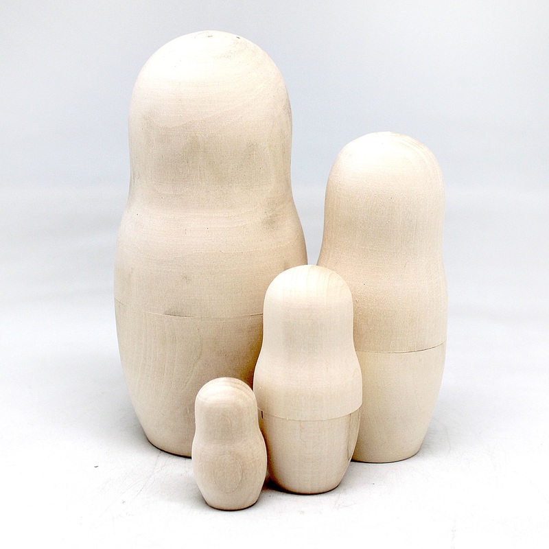 4-pieces Nested Doll – Old World Matreshka Unpainted Natural Wood Doll 5-Inch – Handmade from Linden Wood Ready to be Painted or Perfect as a Gift, Make-It-Take-It