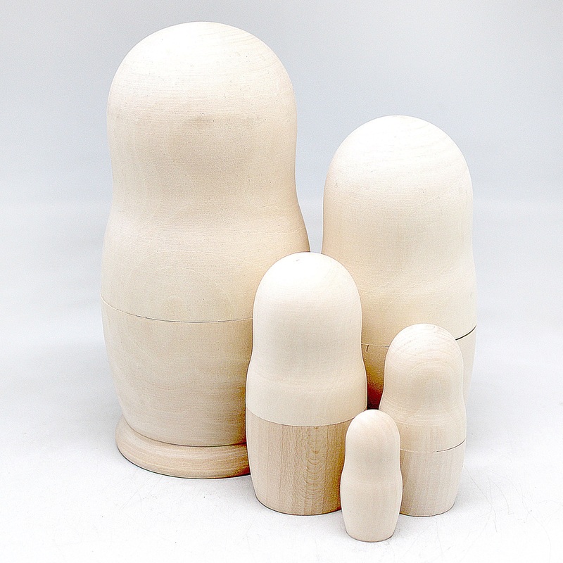 5-pieces Nested Doll – Old World Matreshka Unpainted Natural Wood Doll 6.5-Inch – Handmade from Linden Wood Ready to be Painted or Perfect as a Gift, Make-It-Take-It