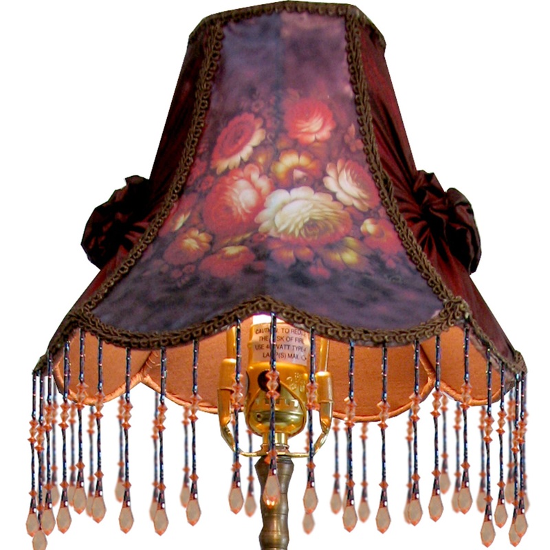 Burgundy Birds Bouquet Chandelier – Handmade Tapestry from Silk and Hand-Embroidered with Tassels 5 Diameter x 6 Height by  – Unique Handcrafted Home Decor Light