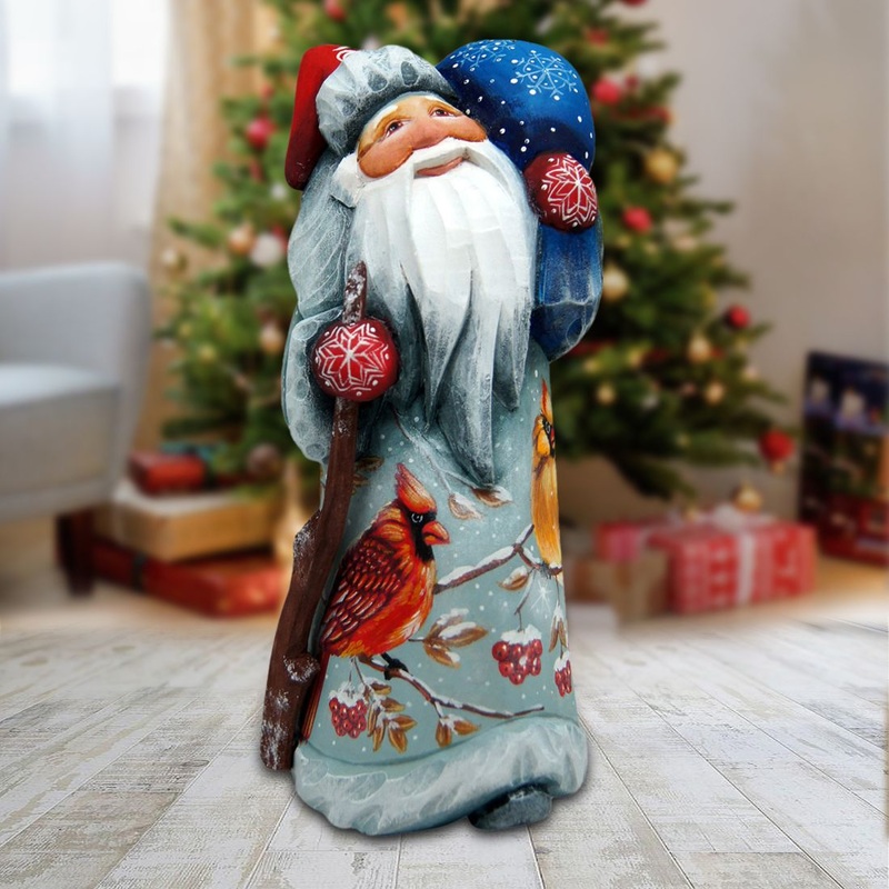 Cardinals Santa Hand-Painted WOODCARVED Masterpiece by G. DeBrekht – Wildlife Holiday Decor – 8215102 *** PRE-ORDER – Handmade Just for You! ***