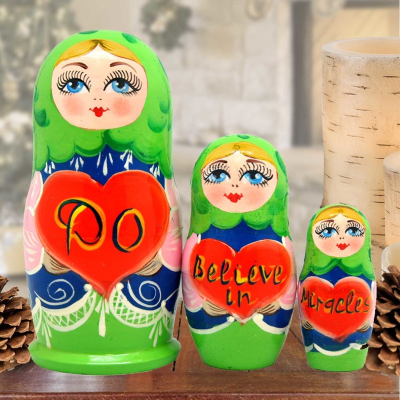 Do Believe in Miracles Matreshka Nesting Hand-Painted Doll Set of 3 by G. DeBrekht – Love Family Kids Decor – 14708