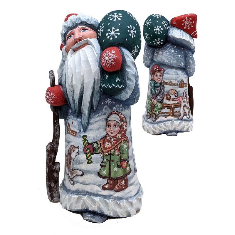 Dog Play Santa Hand-Painted WOODCARVED Masterpiece by G. DeBrekht – Christmas Decor – 8215109