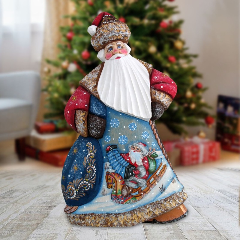 Downhill Dancing Santa Hand-Painted WOODCARVED Masterpiece by G. DeBrekht – Christmas Dcor – 8214811
