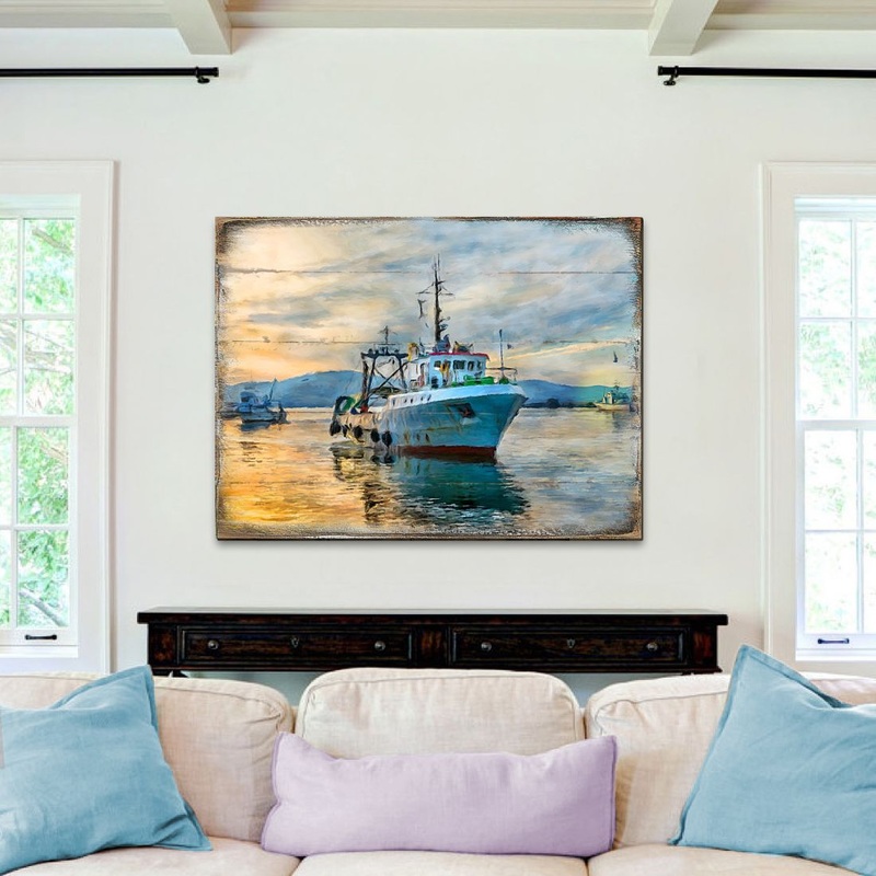 Fishing Boat Wood Wooden Coastal Wall Art by Nature Wonders – Coastal Sea-Life Decor – 95235B