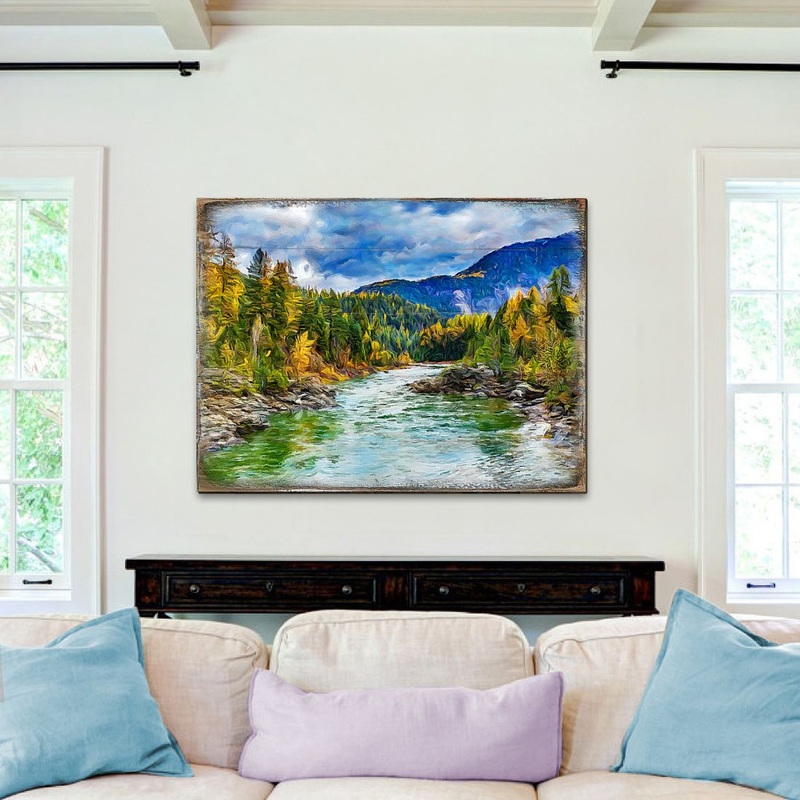 Forest River Art Wooden Wall Art by Nature Wonders – Nature Wildlife Dcor  – 95246B