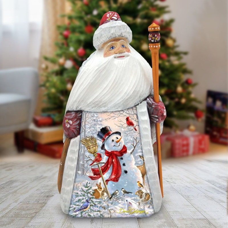 Frosty Forest Friends Hand-Painted WOODCARVED Figurine by D. Gelsinger – Christmas Santa Snowman Decor – 242103-1624