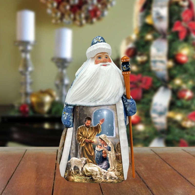 Glory to God Santa Hand-Painted WOODCARVED Figurine by D. Gelsinger – Nativity Holiday Decor – 242112-DG