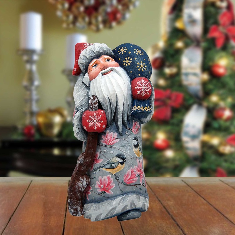 Goldfinch Santa Hand-Painted WOODCARVED Masterpiece by G. DeBrekht – Wildlife Holiday Decor – 8215101 *** PRE-ORDER – Handmade Just for You! ***
