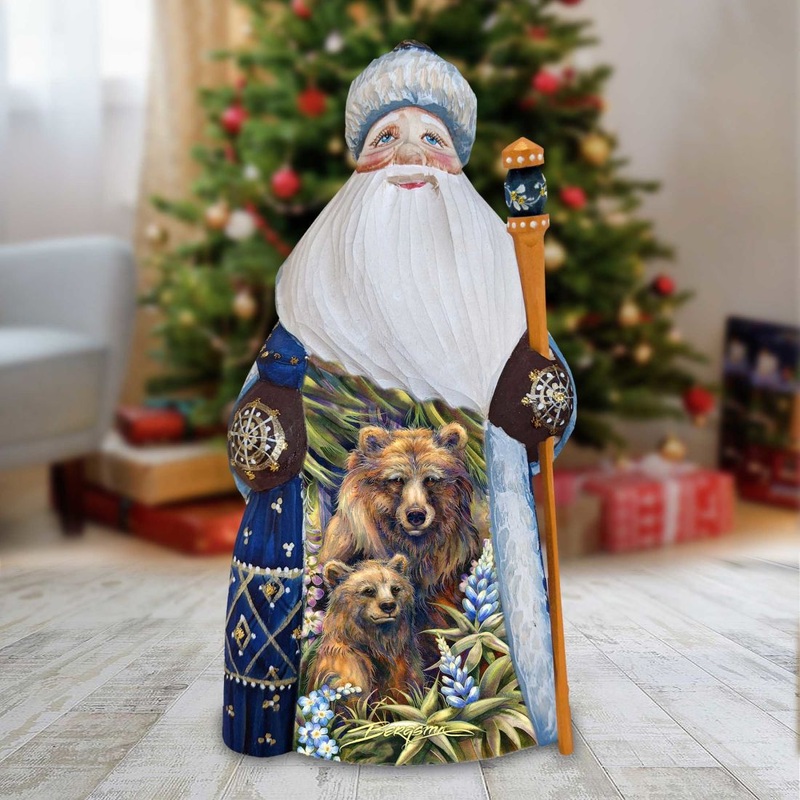 Grin Bear it Grizzly Mother Cub Hand-Painted WOODCARVED Figurine by J. Bergsma – Wildlife Holiday Decor – 2422947-JB