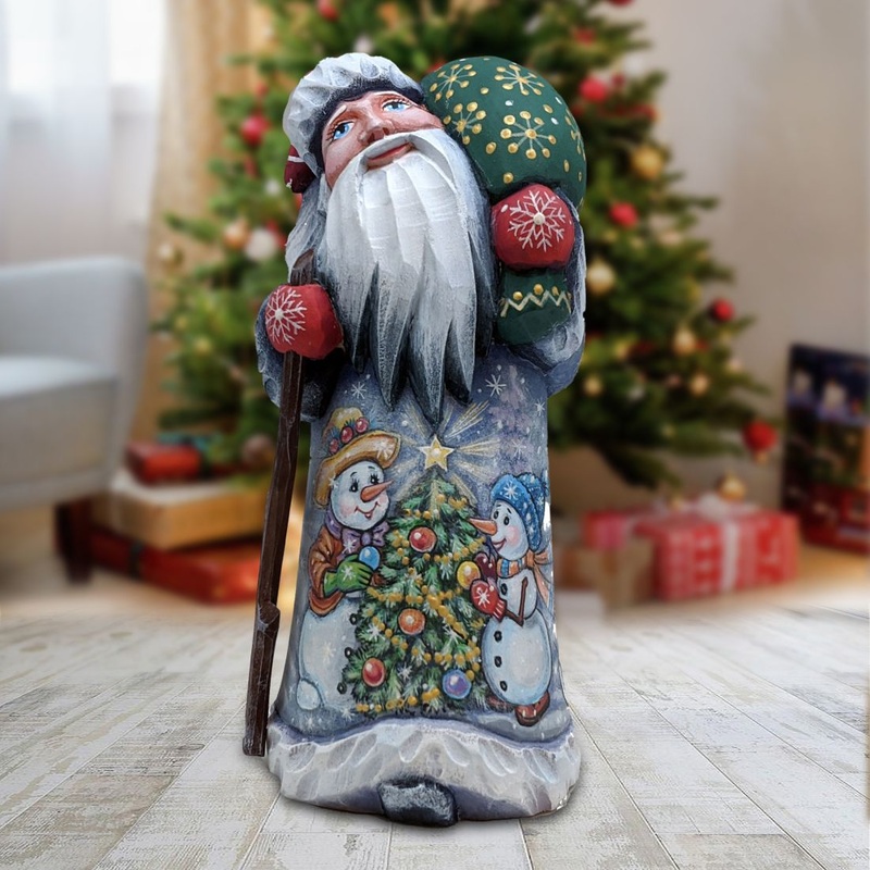 Lightning Star Snowman Hand-Painted WOODCARVED Figurine by G. DeBrekht – Christmas Santa Snowman Decor – 82151042
