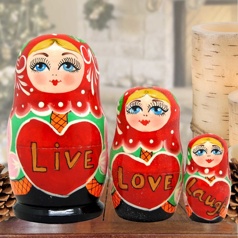 Live Love Laugh Matreshka Nesting Hand-Painted Doll Set of 3 by G. DeBrekht – Love Family Kids Decor – 14709