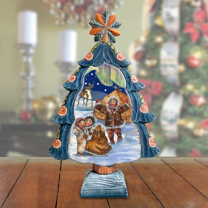 Northern Lights Tree Handcrafted Christmas Figurine – G. DeBrekht Christmas Santa Snowman Decor – 588077L