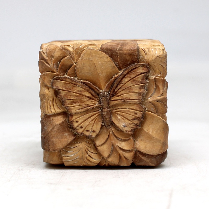 One-of-a-Kind Butterfly WOODCARVED Jewelry BOX – 2.5×2.5×2 – Handcarved Unique Home Decoration Beautiful Gift Rare Find Collectible, Unique Hand Carved Gift