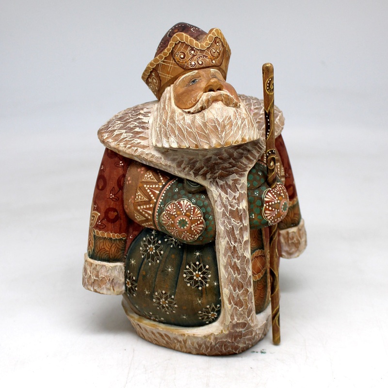 One-of-a-Kind – Night Before Christmas Santa WOODCARVED Figurine 6.5x5x3.5 by  – Unique Handcarved and Hand-Painted Collectible