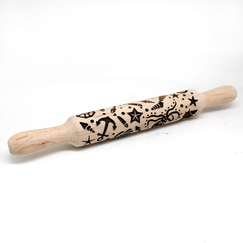 One-of-a-Kind Rolling Pin Marine Design with Wood Handles Solid Wood and Hand-Carved 13,5x2x2 by GDeBrekht – Unique Handcrafted