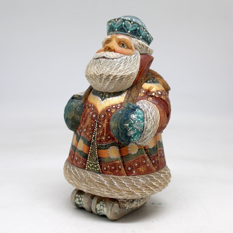 One-of-a-Kind Santa on Ski WOODCARVED Figurine 55x35x3 by GDeBrekht – Unique Handcrafted and Handpainted Collectible