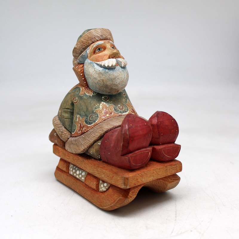 One-of-a-Kind Santa on Sleigh WOODCARVED Figurine 55x45x3 by  Handcrafted and Hand-Painted Collectible