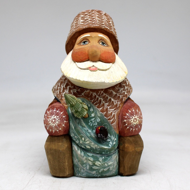 One-of-a-Kind – Santa with Bag WOODCARVED Figurine 5x3x3.5 by  – Unique Handcarved and Hand-Painted Collectible