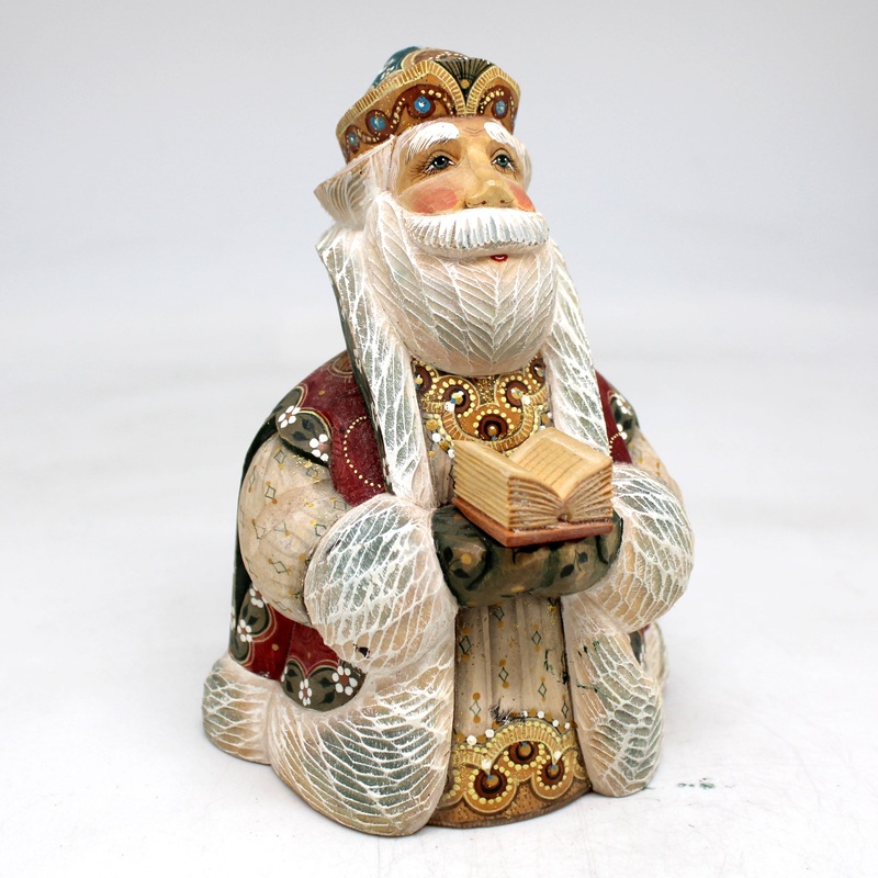 One-of-a-Kind – Santa with Book WOODCARVED Figurine 5.5x4x3.5 by  – Unique Handcarved and Hand-Painted Collectible