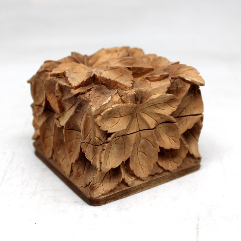 One-of-a-Kind Tree Leaves WOODCARVED Jewelry BOX 2.5×2.5×2 Inches – Handcarved Unique Home Decoration Beautiful Gift – Rare Find Collectible, Unique Hand Carved Gift