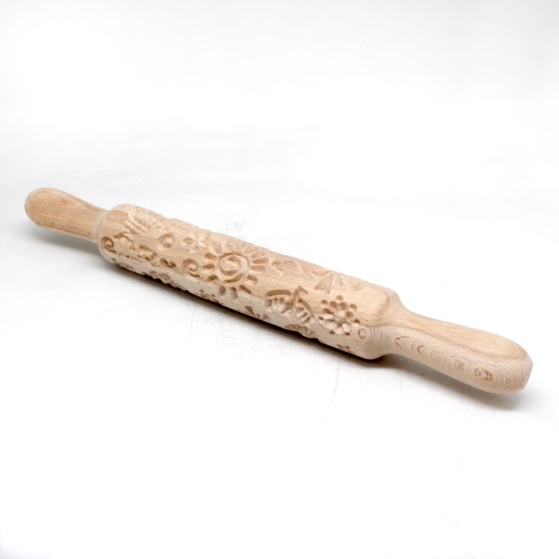 One-of-a-Kind Wood-Carved Rolling Pin with Sun Design and Wood Handles Solid Wood 13,5x2x2 by GDeBrekht – Unique Hand-Carved Piece