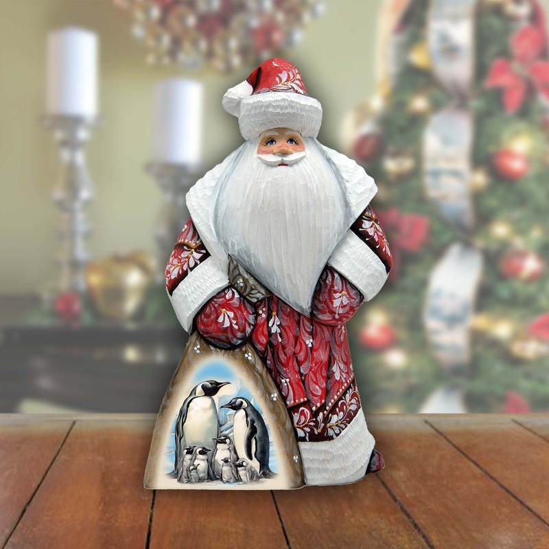 Penguin’s Family Santa in Red Hand-Painted WOODCARVED Masterpiece by G. DeBrekht – Christmas Decor – 8214822