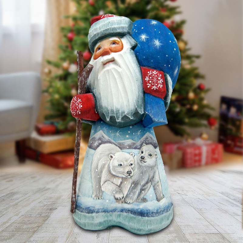 Polar Bears Santa Hand-Painted WOODCARVED Masterpiece by G. DeBrekht – Wildlife Holiday Decor – 8215098 *** PRE-ORDER – Handmade Just for You! ***