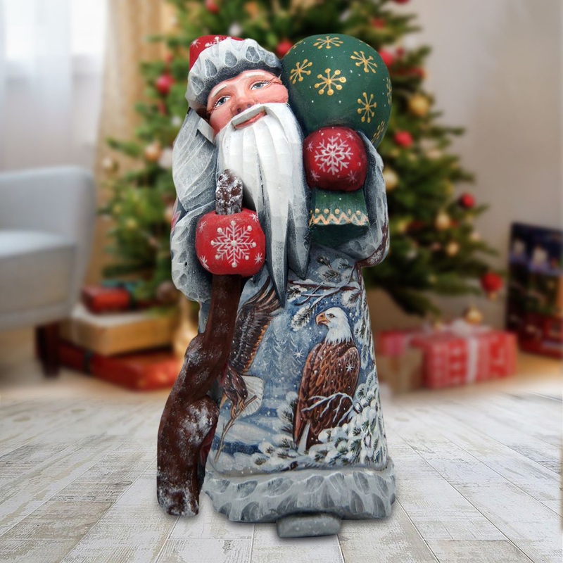 Polar Friends Santa Hand-Painted WOODCARVED Masterpiece by G. DeBrekht – Wildlife Holiday Decor – 8215112-1