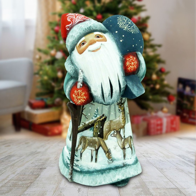 Reindeer Santa Hand-Painted WOODCARVED Masterpiece by G. DeBrekht – Wildlife Holiday Decor – 8215097