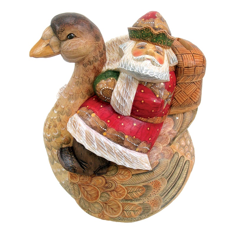 Santa on Goose Piggy Bank Box 8  Handpainted Collectible Figurine, Unique Decor Made in the USA Limited Edition Reserve  51133