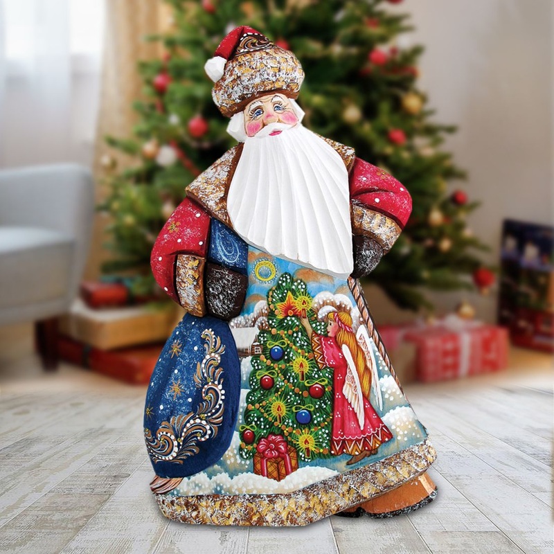 Santa Tree and Angel Hand-Painted WOODCARVED Masterpiece by G. DeBrekht – Christmas Decor – 8214816 *** PRE-ORDER – Handmade Just for You! ***