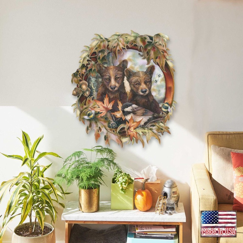 Simple Joys Black Bear Cubs with Bees Wall Art by J. Bergsma – Wildlife Holiday Decor – 8591850W-JB