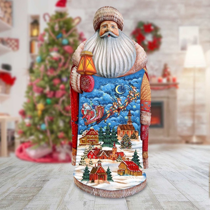 Sleighing in the Night’s Skies Santa Hand-Painted WOODCARVED Figurine by G. DeBrekht – Christmas Decor – L291834 – SPECIAL ORDER