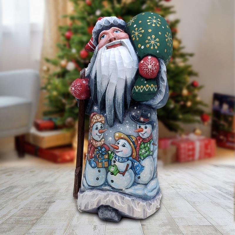 Snowman Companions Hand-Painted WOODCARVED Masterpiece by G. DeBrekht – Christmas Santa Snowman Decor – 8215104