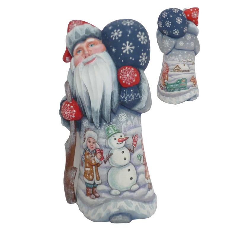 Snowman Play Santa Hand-Painted WOODCARVED Masterpiece by G. DeBrekht – Christmas Santa Snowman Decor – 8215103