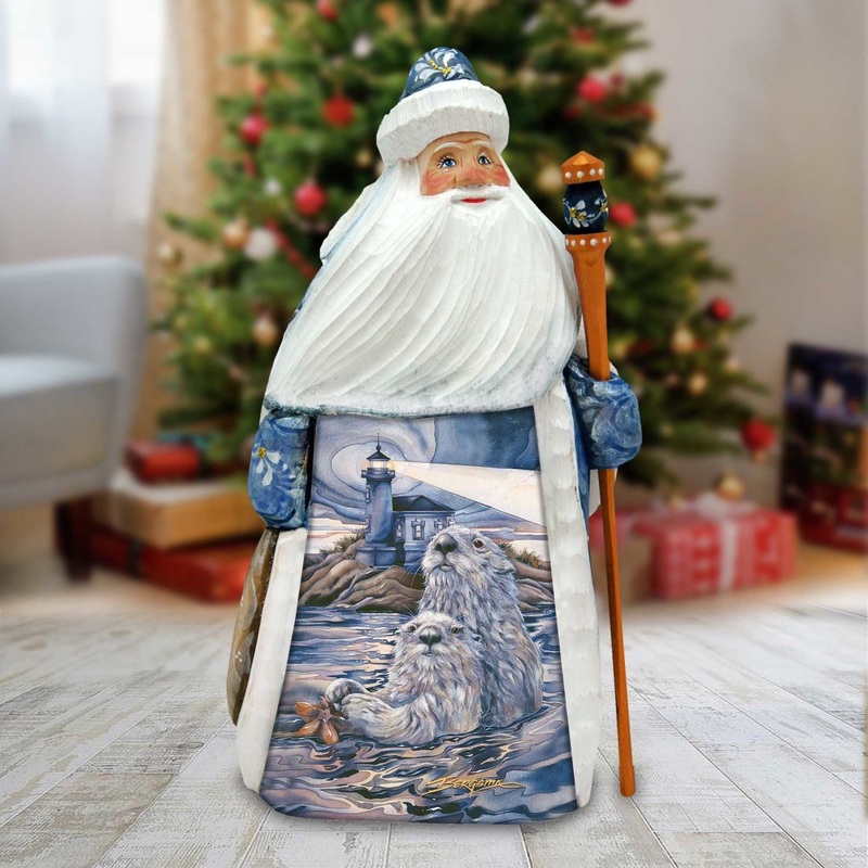 Starlight Otter Lighthouse Hand-Painted WOODCARVED Figurine by J. Bergsma – Wildlife Holiday Decor – 2422572-JB