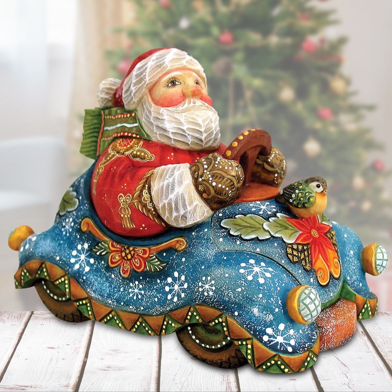 Surprise Box – Speedy Delivery Santa Handcrafted Christmas Figurine – G. DeBrekht – Christmas Santa Snowman Decor – 512045