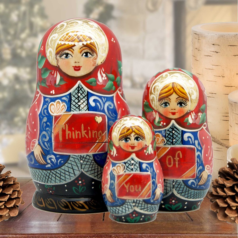 Think of You Matreshka Nesting Hand-Painted Doll Set of 3 by G. DeBrekht – Love Family Kids Decor – 14702