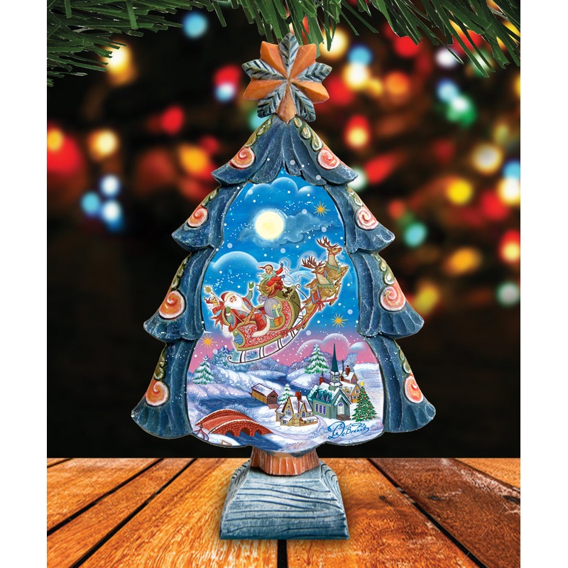 Up-Up and Away Christmas Tree Handcrafted Christmas Figurine – G. DeBrekht – Christmas Santa Snowman Decor – 588055L
